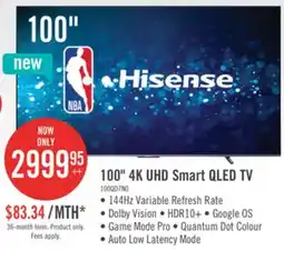 The Brick HISENSE 100 QLED 4K UHD HDR10+ Dolby Vision 144Hz Google Smart TV (100QD7N) offer