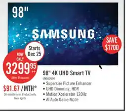 The Brick Samsung 98 4K UHD Edge Lit Dynamic Crystal Colour HDR10+ 120Hz Smart TV (UN98DU9000FXZC) offer