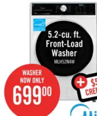 The Brick Midea 5.2 Cu. Ft. Front-Load High-Efficiency Washer - White - Stackable - MLH52N4AWW offer