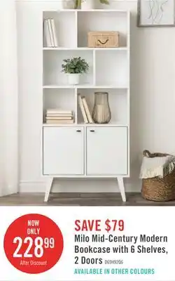 The Brick Milo Mid-Century Modern Bookcase with 6 Shelves, 2 Doors & Brushed Brass-Finished Knobs - White offer