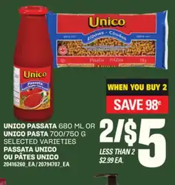 Independent City Market UNICO PASSATA 680 ML OR UNICO PASTA 700/750 G offer