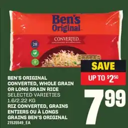 Independent City Market BEN'S ORIGINAL CONVERTED, WHOLE GRAIN OR LONG GRAIN RICE, 1.6/2.22 KG offer