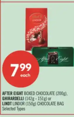 Shoppers Drug Mart AFTER EIGHT BOXED CHOCOLATE (200g), GHIRARDELLI (142g - 151g) or LINDT LINDOR (150g) CHOCOLATE BAG offer