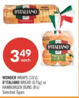 Shoppers Drug Mart WONDER WRAPS (10's), D'ITALIANO BREAD (675g) or HAMBURGER BUNS (8's) offer