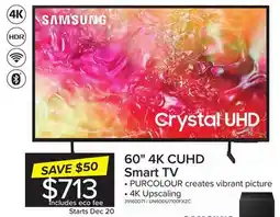 Leon's Samsung 60 4K Tizen Smart CUHD TV - UN60DU7100FXZC offer