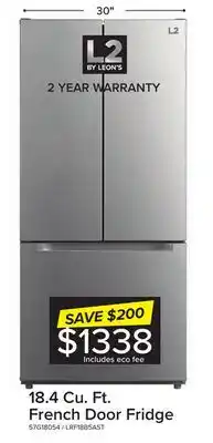 Leon's L2 Stainless Steel French Door Refrigerator (18.4 Cu.Ft.) - LRF18B5AST offer