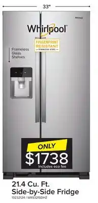 Leon's Whirlpool Stainless Steel Side-by-Side Refrigerator (21.4 Cu. Ft.) - WRS321SDHZ offer