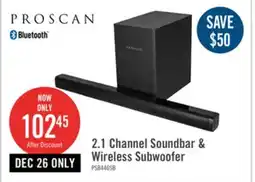 The Brick Proscan 2.1 CH Bluetooth Soundbar with Wireless Subwoofer (PSB446) offer