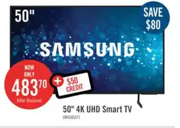 The Brick Samsung 50 4K UHD Direct Lit PurColour HDR10+ 60Hz Smart TV (UN50DU7100FXZC) offer