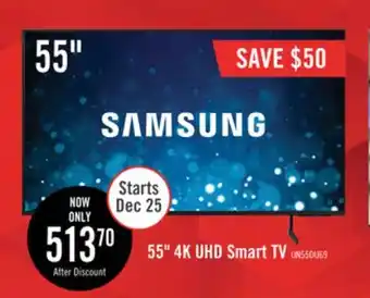 The Brick Samsung 55 4K UHD Direct Lit PurColour HDR10+ 60Hz Smart TV (UN55DU6900FXZC) offer