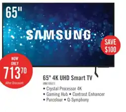 The Brick Samsung 65 4K UHD Direct Lit PurColour HDR10+ 60Hz Smart TV (UN65DU7100FXZC) offer