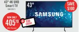 The Brick Samsung 43 4K UHD Direct Lit PurColour HDR10+ 60Hz Smart TV (UN43DU7100FXZC) offer