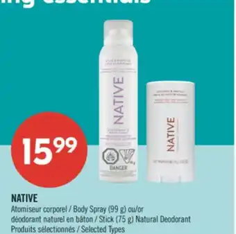 Pharmaprix NATIVE Body Spray (99 g) or Stick (75 g) Natural Deodorant offer