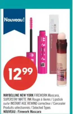 Pharmaprix MAYBELLINE NEW YORK FIREWORK Mascara, SUPERSTAY MATTE INK Lipstick or INSTANT AGE REWIND Concealer offer