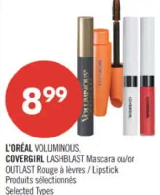 Pharmaprix L'ORÉAL VOLUMINOUS, COVERGIRL LASHBLAST Mascara or OUTLAST Lipstick offer