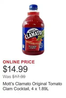 Costco Mott's Clamato Original Tomato Clam Cocktail, 4 x 1.89L offer