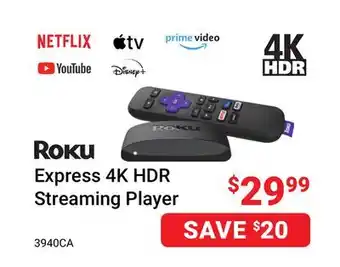 Visions Electronics ROKU Express 4K HDR Streaming Player offer