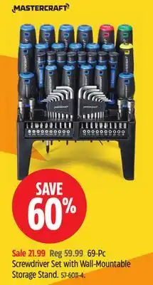 Canadian Tire Mastercraft 69-Pc Screwdriver Set with Wall-Mountable Storage Stand offer