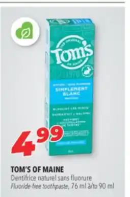 Familiprix TOM'S OF MAINE Fluoride-free toothpaste, 76 ml à/to 90 ml offer