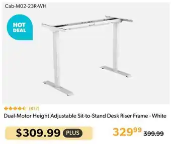 Primecables Dual-Motor Height Adjustable Sit-to-Stand Desk Riser Frame - White offer