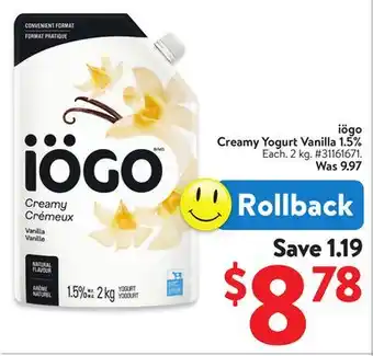 Walmart iÖGO Creamy Yogurt Vanilla 1.5% offer