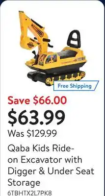 Walmart Qaba Kids Ride-on Excavator with Digger & Under Seat Storage offer