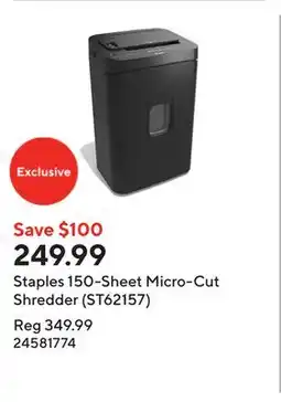Staples Staples 150-Sheet Micro-Cut Shredder (ST62157) offer