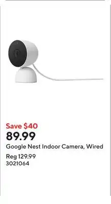 Staples Google Nest Indoor Camera, Wired offer