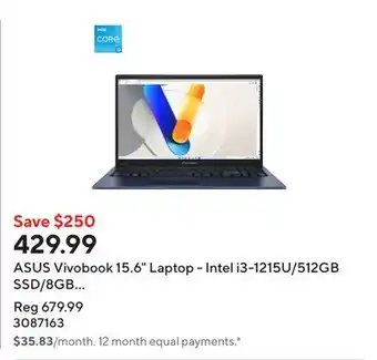 Staples ASUS Vivobook 15.6 Laptop - Intel i3-1215U/512GB SSD/8GB RAM/Windows 11 Home offer