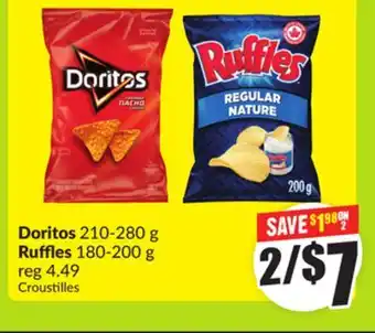 FreshCo Doritos 210-280 g Ruffles 180-200 g offer