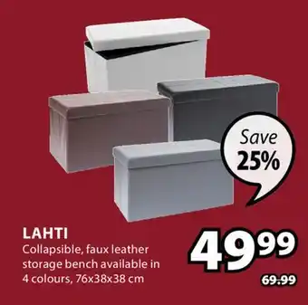 JYSK LAHTI Collapsible, faux leather storage bench offer