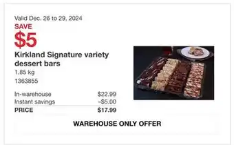 Costco Kirkland Signature variety dessert bars offer