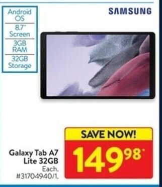 Walmart Galaxy Tab A7 Lite 32gb offer