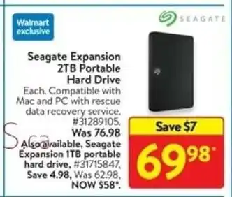 Walmart Seagate Expansio 2TB Portable Hard Drive offer