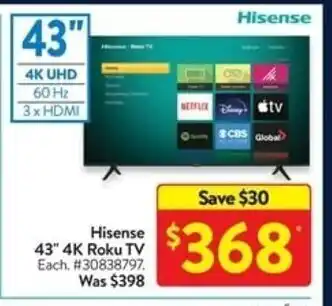 Walmart Hisense 43" 4K Roku TV offer