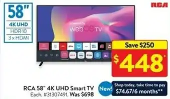 Walmart RCA 58" 4K UHD Smart TV offer