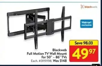 Walmart Blackweb Full Motion TV Wall Mount for 50" offer