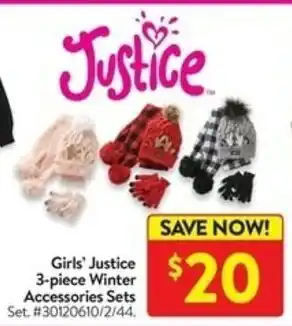 Walmart Girls' Justice 3-piece Winter Accessoires Sets offer