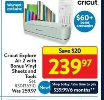 Walmart Cricut Explore Air 2 with Bonus Vinyl Sheets and Tools offer