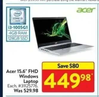 Walmart Acer 15.6 FHD Windows Laptop offer