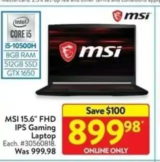 Walmart MSI 15.6 FHD IPS Gaming Laptop offer