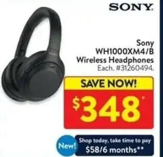 Walmart Sony WH1000XM4/B Wireless Headphones offer