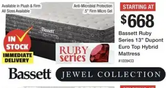 Bad Boy Superstore Bassett Ruby Series 13 Dupont Euro Top Hybrid Mattress offer