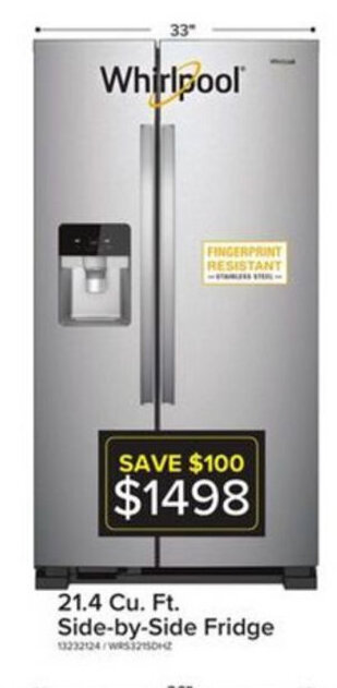 Leon's 21.4 Cu Ft Side-by-Side Fridge offer