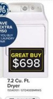 Leon's 7.2 Cu Ft Dryer offer