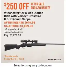 Cabela's Winchester XPR Bolt-Action Rifle with Vortex Crossfire II 3-9x40mm Scope offer
