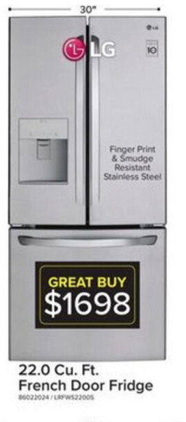 Leon's 22.0 Cu Ft French Door Fridge offer