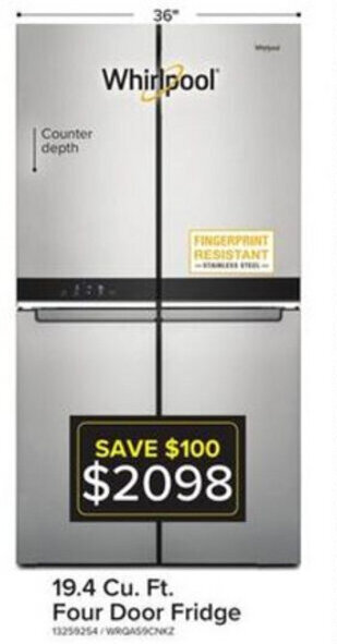 Leon's 19.4 Cu. Ft. Four Door Fridge offer