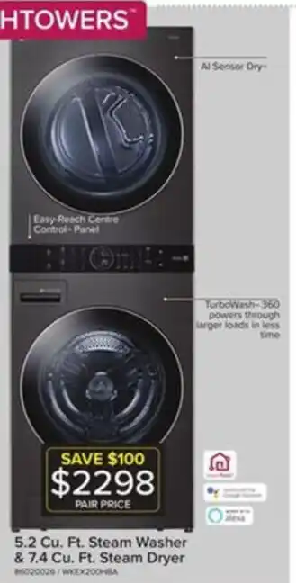 Leon's 5.2 Cu. Ft. Steam Washer & 7.4 Cu, Ft, Steam Dryer offer