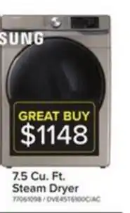 Leon's 7.5 Cu. Ft. Steam Dryer offer
